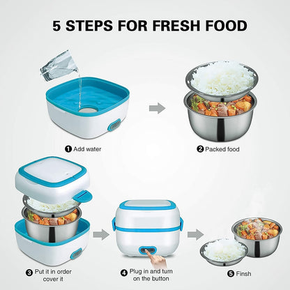 Electric Lunch Box, 3 In 1 Food Heater / Cooker / Steamer with Stainless (1 Set) Signaturekarts