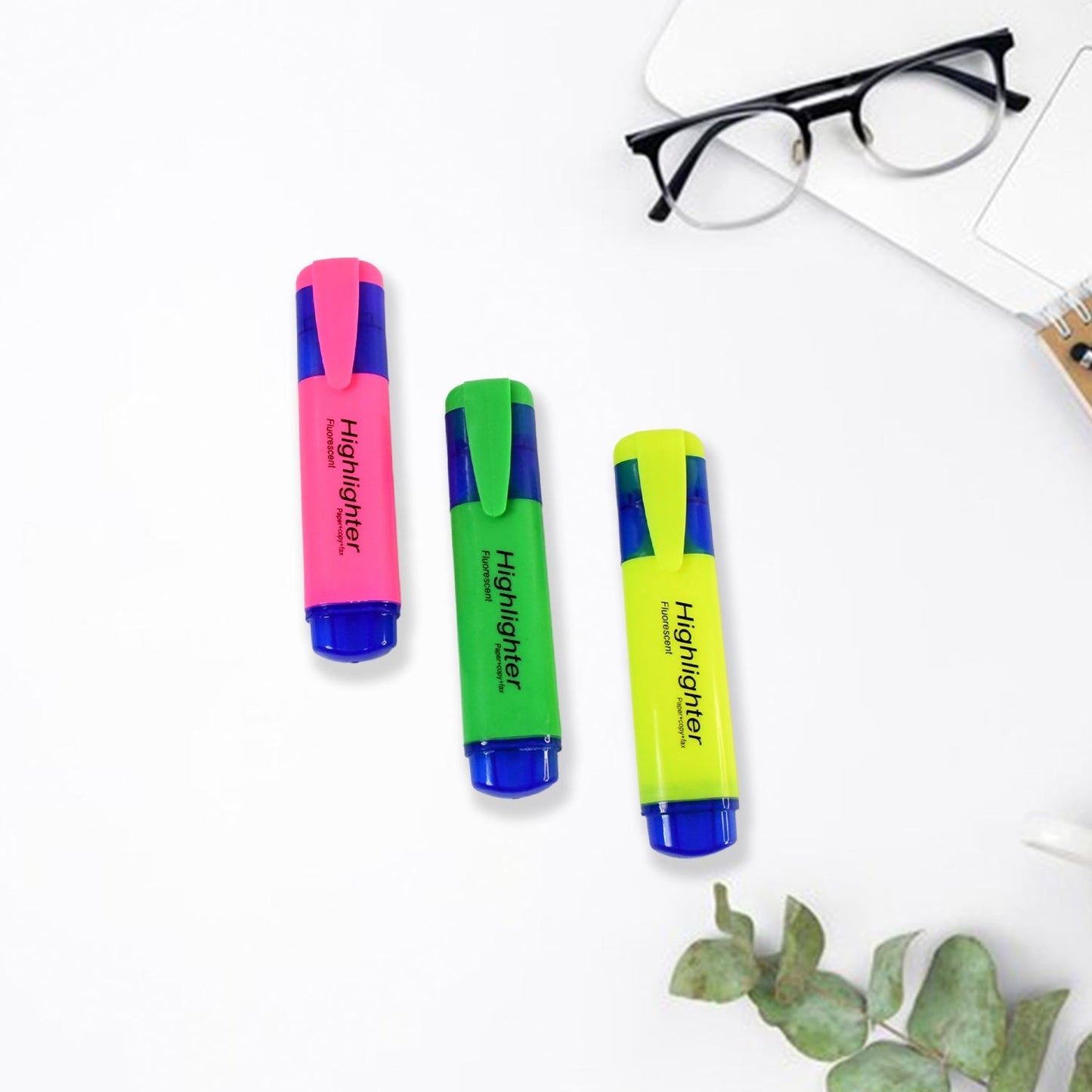 Highlighter Pen, Assorted Colours Water Based Broad Tip Writing Marker (3 Pcs Set) Signature kart