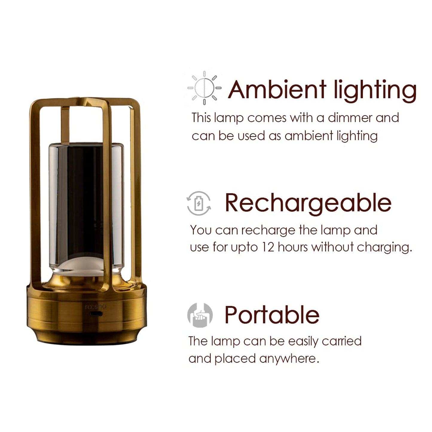 Crystal Lantern Table Lamp Rechargeable Cordless LED Light with 3 Colors 1 Pc signaturekarts