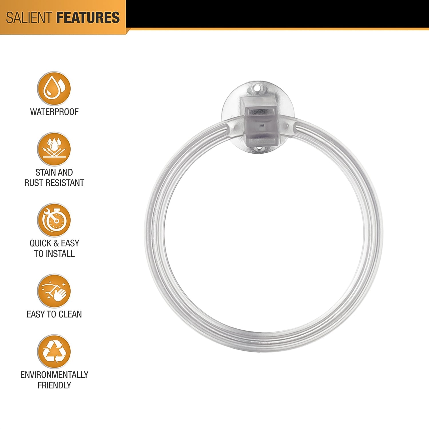 Unbreakable ABS Round Towel Ring Wall Mounted Stand / Holder (1 Pc) Signaturekarts