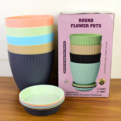 Round Plastic Flower Pot with Bottom Tray (5 Pcs Set / With Color Box) signaturekarts
