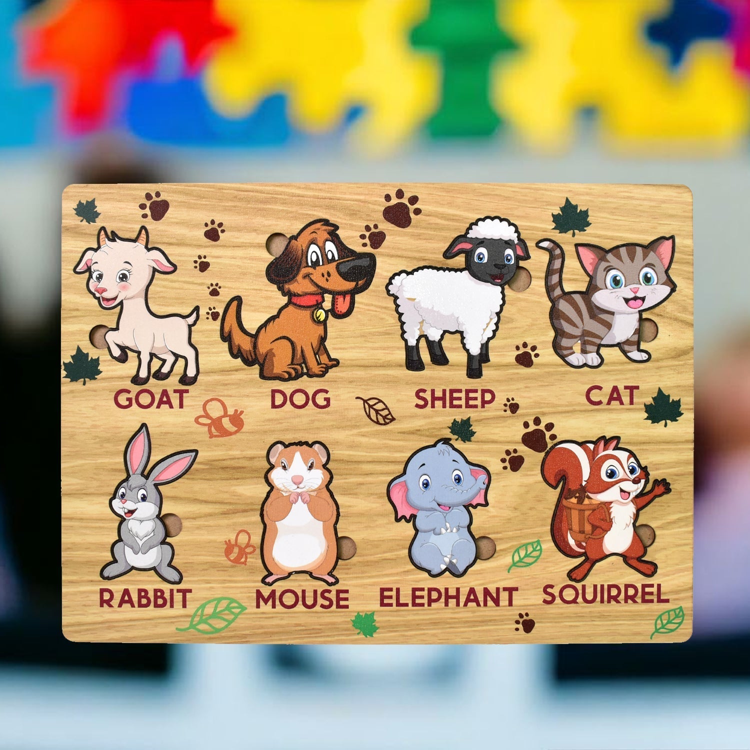 Wooden Animal Puzzle Learning Educational Board (1 Set / 28×20 Cm) Signaturekarts