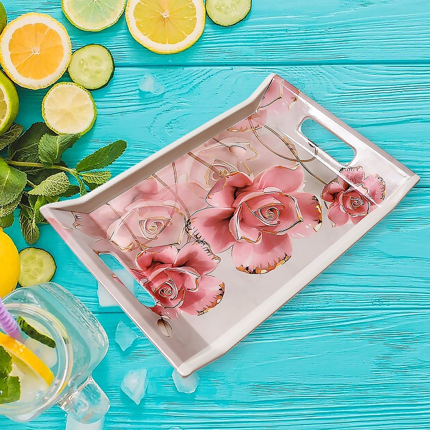 Plastic Rectangular Serving Tray Set – Printed Design Trays for Home & Kitchen signaturekarts