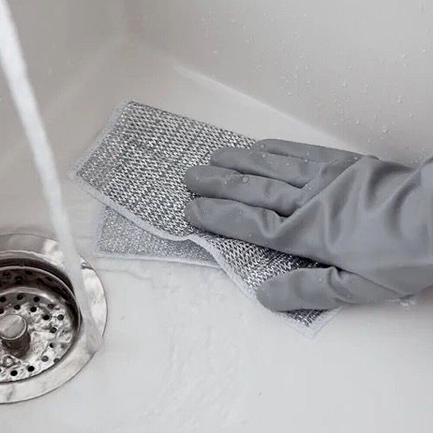 Double-Sided Microfiber Cloth & Stainless Steel Scrubber – (1 Pc, 20x20 cm) signaturekarts