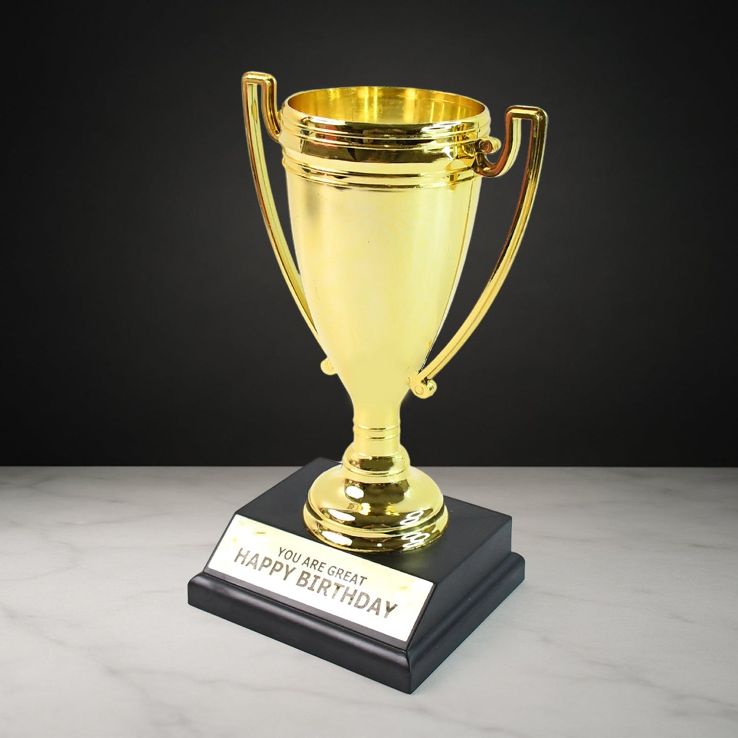 Golden Birthday Trophy – “You Are Great Happy Birthday” Plastic Award with Base Signature kart