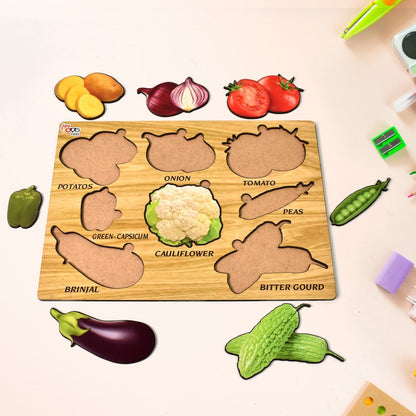 Wooden Vegetable Puzzle Learning Educational Board (1 Set / 28×20 Cm) Signaturekarts