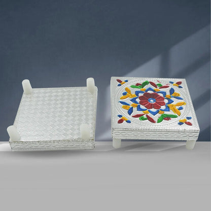 1 Pc Meenakari Wooden Chowki & Bajot Set: For Home & Office Puja (Multicolor) signaturekarts