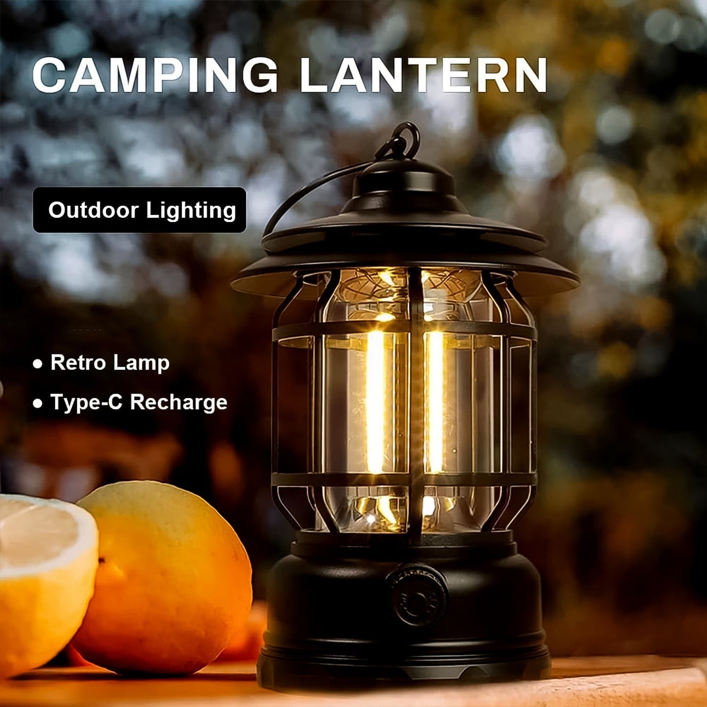 LED Camping Lante Light Retro Style Lighting Battery Type-c Rechargeable (1 Pc) Signaturekarts
