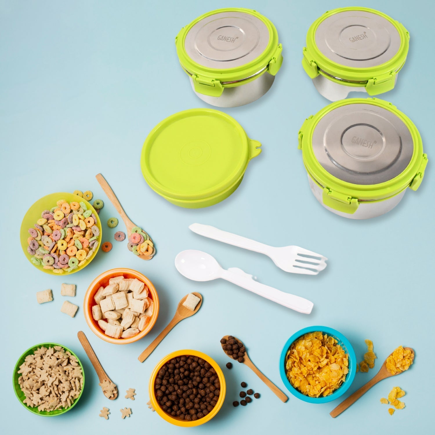 Stainless Steel Tiffin Lunch Box Container / Dabba with 4 Side Clip Lock Lid signaturekarts