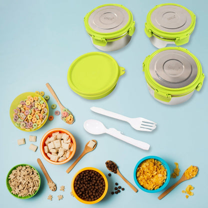 Stainless Steel Tiffin Lunch Box Container / Dabba with 4 Side Clip Lock Lid signaturekarts