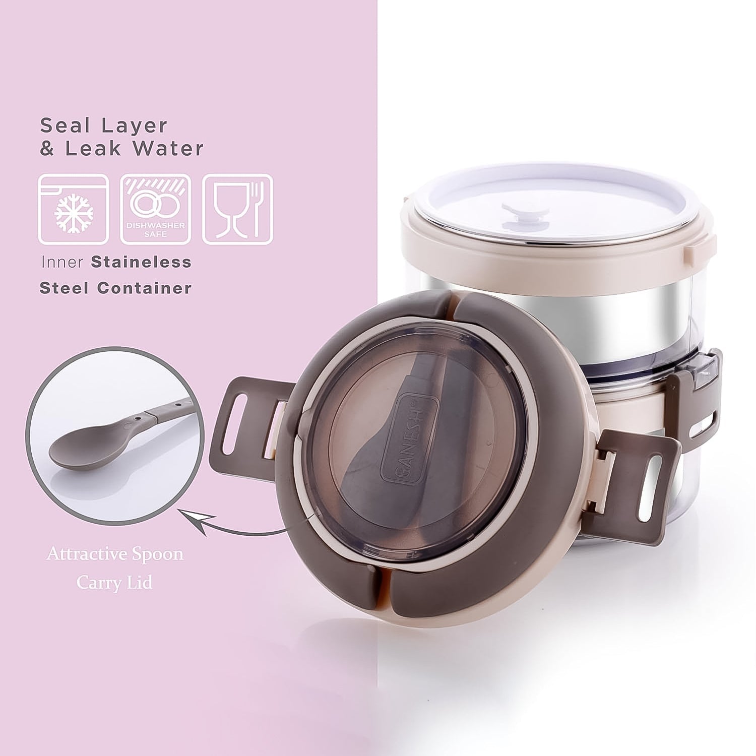 Ganesh Steko-2 Double Layer Stainless Steel Insulated Lunch Box Set Signature kart