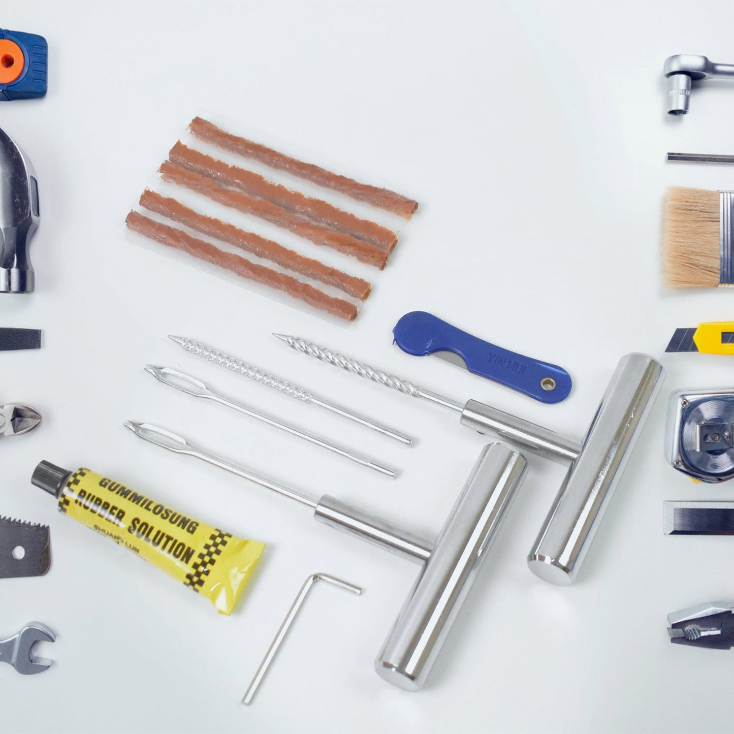 Portable Tire Repair Kit Tyre Repairing Tool Set with Box (13 Pcs Set) Signaturekarts