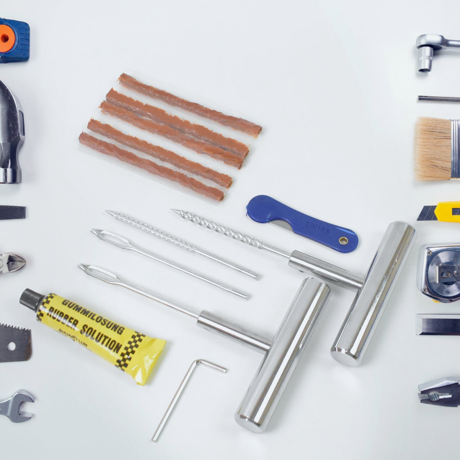 Portable Tire Repair Kit Tyre Repairing Tool Set with Box (13 Pcs Set) Signaturekarts