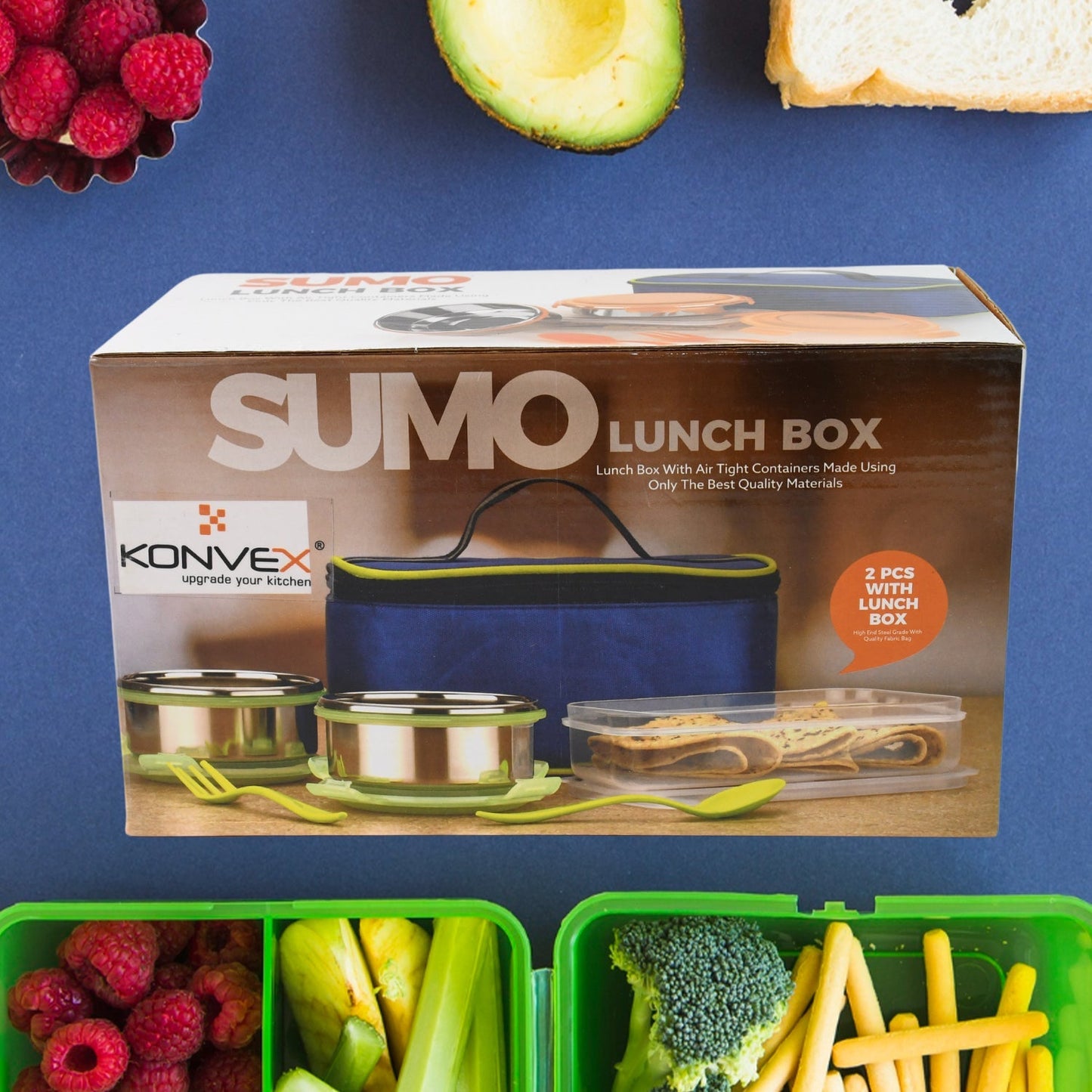 Sumo Lunch Box with Bag – Plastic Lunch Box & Spoon/Fork Set (2 Pc) Signaturekarts