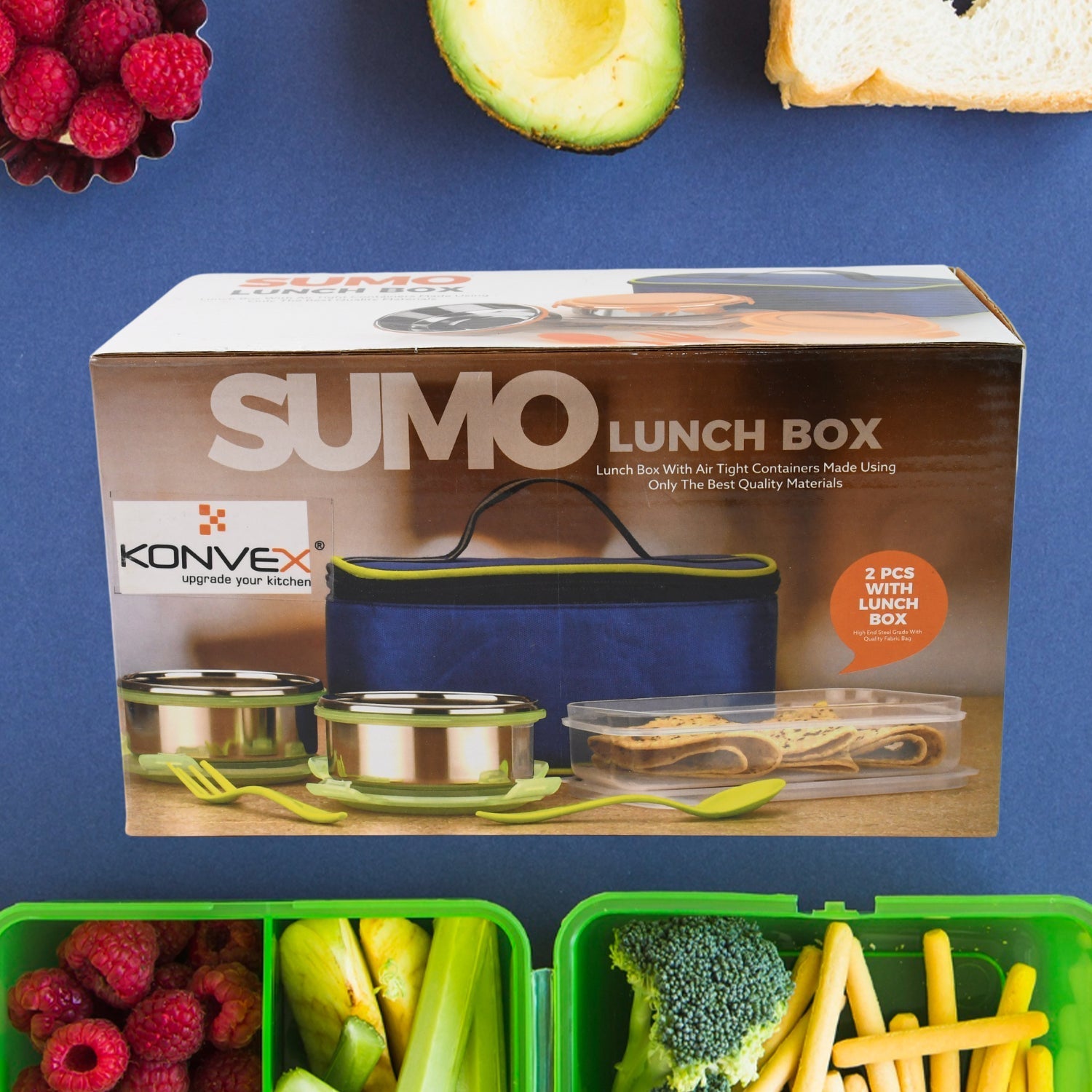 Sumo Lunch Box with Bag – Plastic Lunch Box & Spoon/Fork Set (2 Pc) Signaturekarts