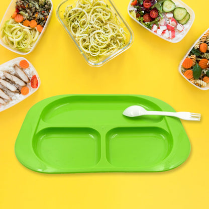 Biodegradable 3-Compartment Plastic Food Plate with Spoon for Snacks (1 Pc) signaturekarts