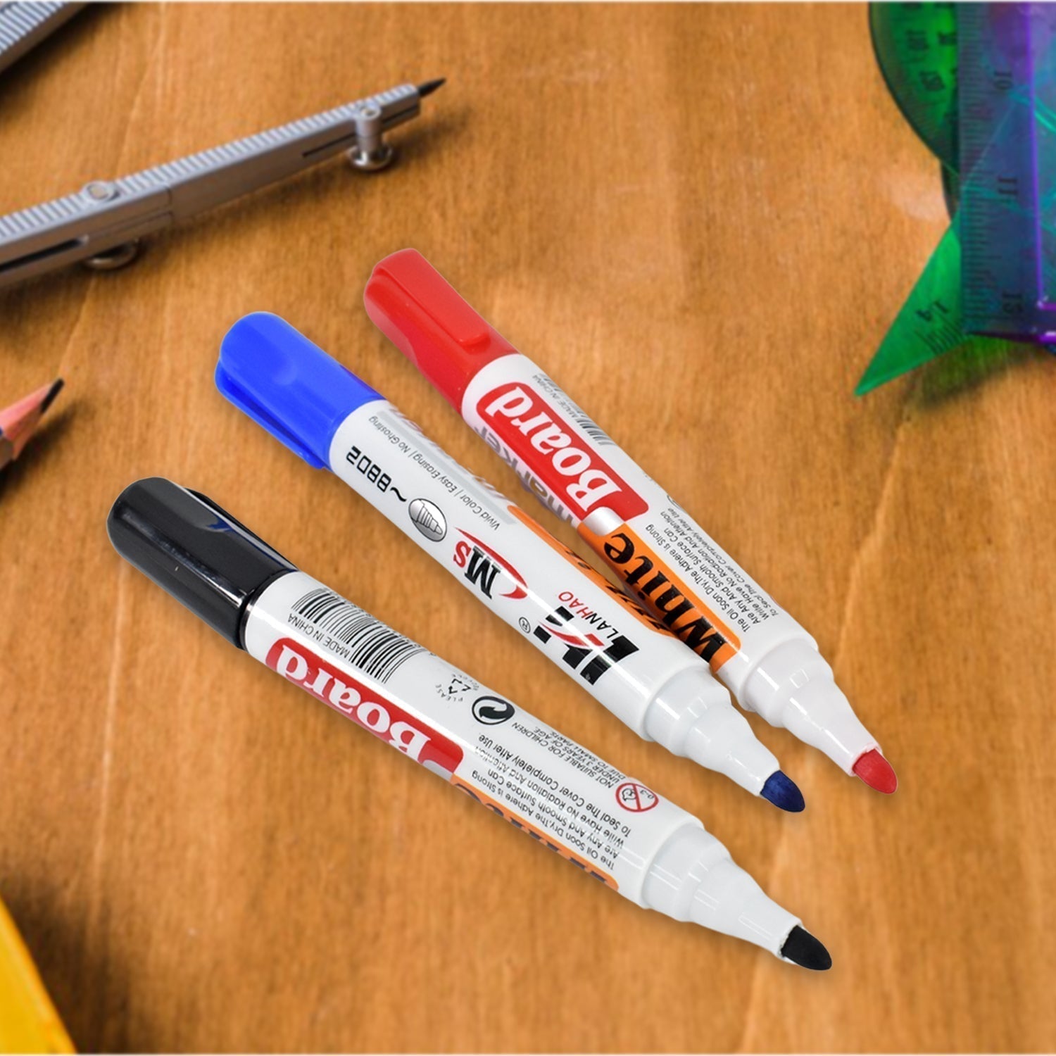 Whiteboard Marker Set (Blue, Black, Red) with Board Duster - Pack of 4 Signature kart