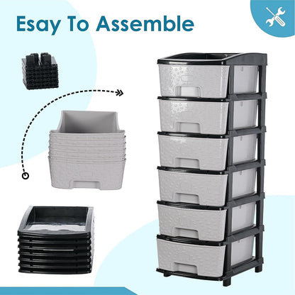 6-Layer Heavy-Duty Plastic Drawer Organizer Cabinet with Stone Texture Drawers Signature kart