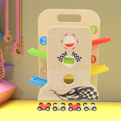 Wooden Ramp Racer Race Track Vehicle Play sets With 4 Mini Racers (with Handle) Signaturekarts