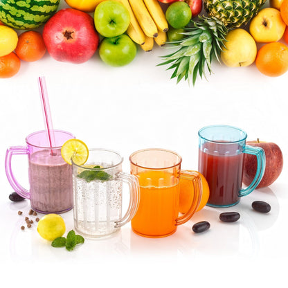 Stylish Juice Glass With Handle, Water Glass, Beer Glass, Milk Shake Glass, Multipurpose Glass Plastic Beer Mug, Unbreakable Beer Tasting Glasses, Clear Juice Glasses Suitable for Kids (2 pc) signaturekarts