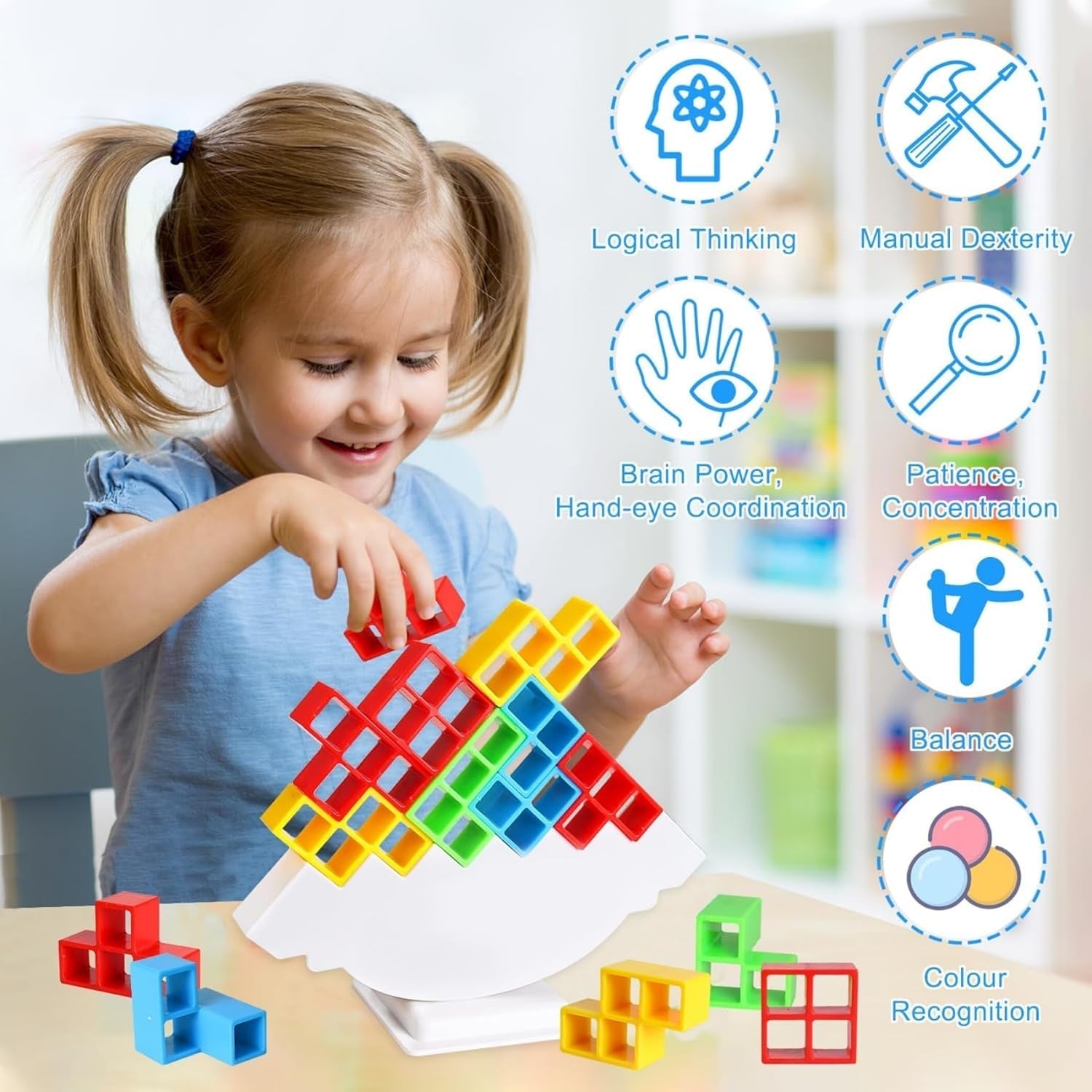 3D Tower Game, Tower Balance Game (16 Pcs Set) signaturekarts