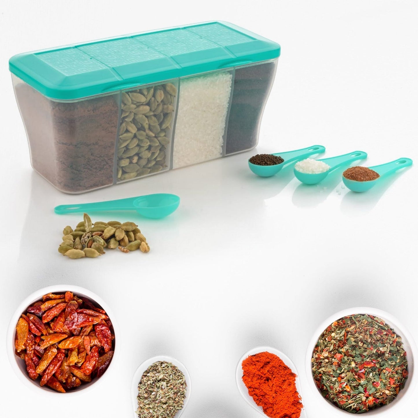 Kitchen Airtight 4-Section Storage Container / Pickle Jar 4 Spoons (1 Pc / Mix Color) signaturekarts