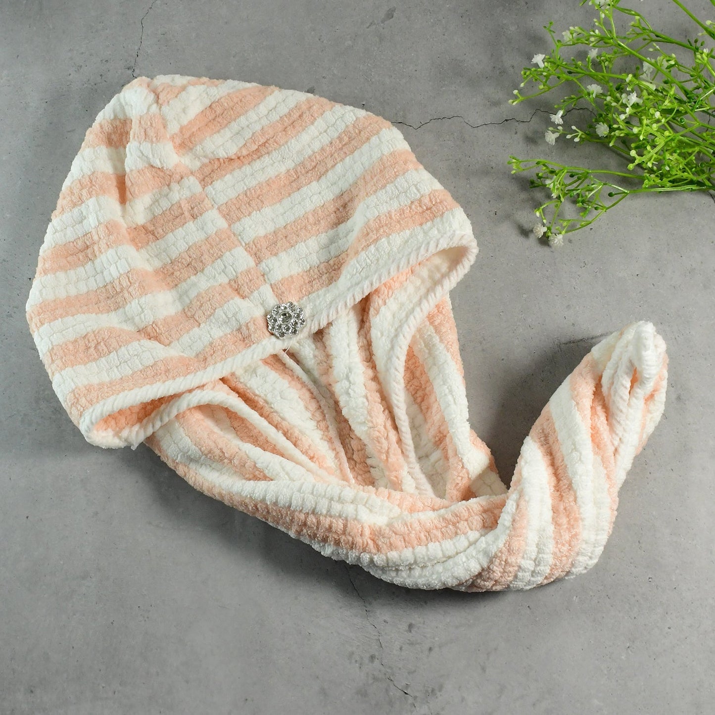 Soft Microfiber Hair Drying Towel Wrap with Cute Teddy Bear Button (1 Pc) signaturekarts
