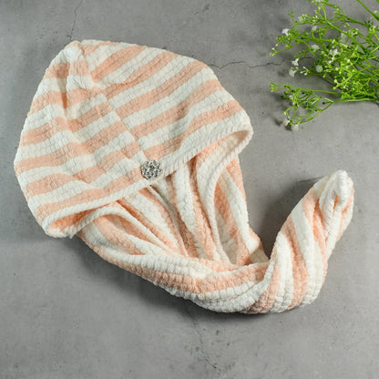 Soft Microfiber Hair Drying Towel Wrap with Cute Teddy Bear Button (1 Pc) signaturekarts