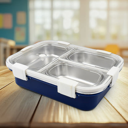 3 Compartment Transparent Stainless Steel Lunch Box for Kids, Tiffin Box, Lunch Box, Lunch Box for Kids, Insulated Lunch Box, Lunch Box for Office Women and Men, Stainless Steel Tiffin Box for Boys, Girls, School Office (Multi Color) signaturekarts