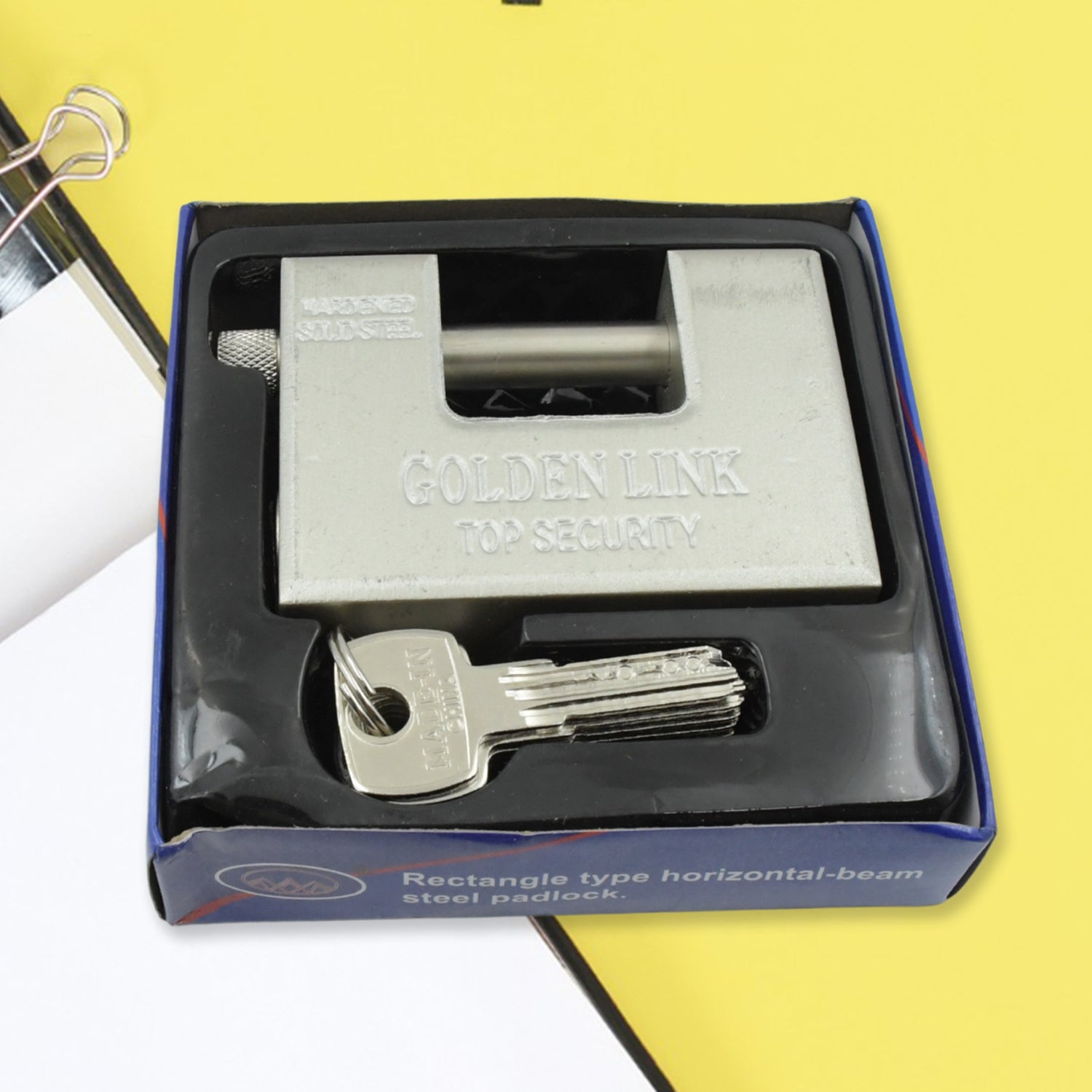 94mm Stainless Steel Padlock: Rectangular, Hardened Steel, 5 Keys signaturekarts