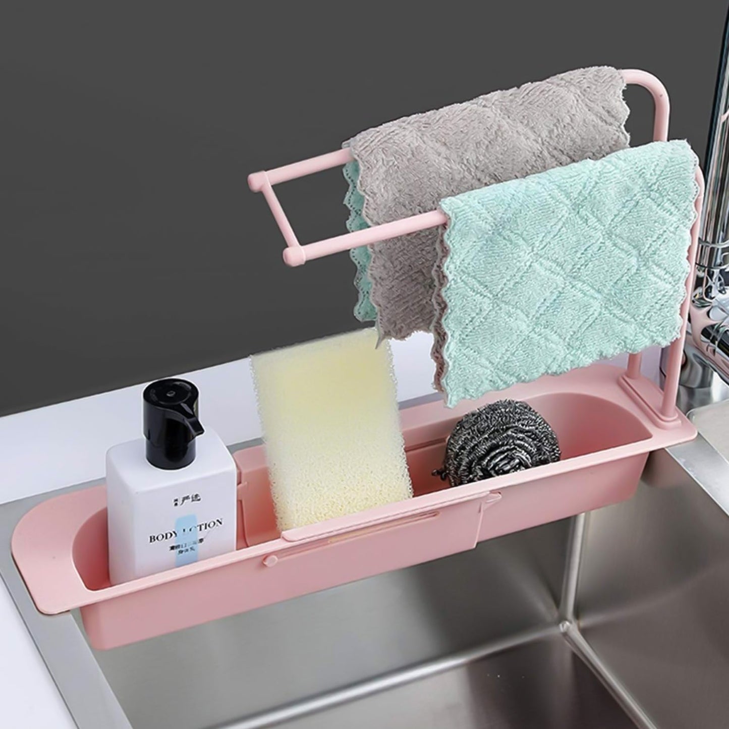 Over-Sink Expandable Sink Caddy with Dual Towel Bar & Drip Tray signaturekarts