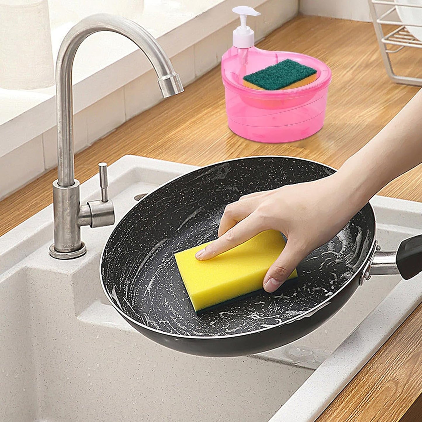 2 in 1 Double Layer Liquid Soap Dispenser with Pump and Sponge signaturekarts