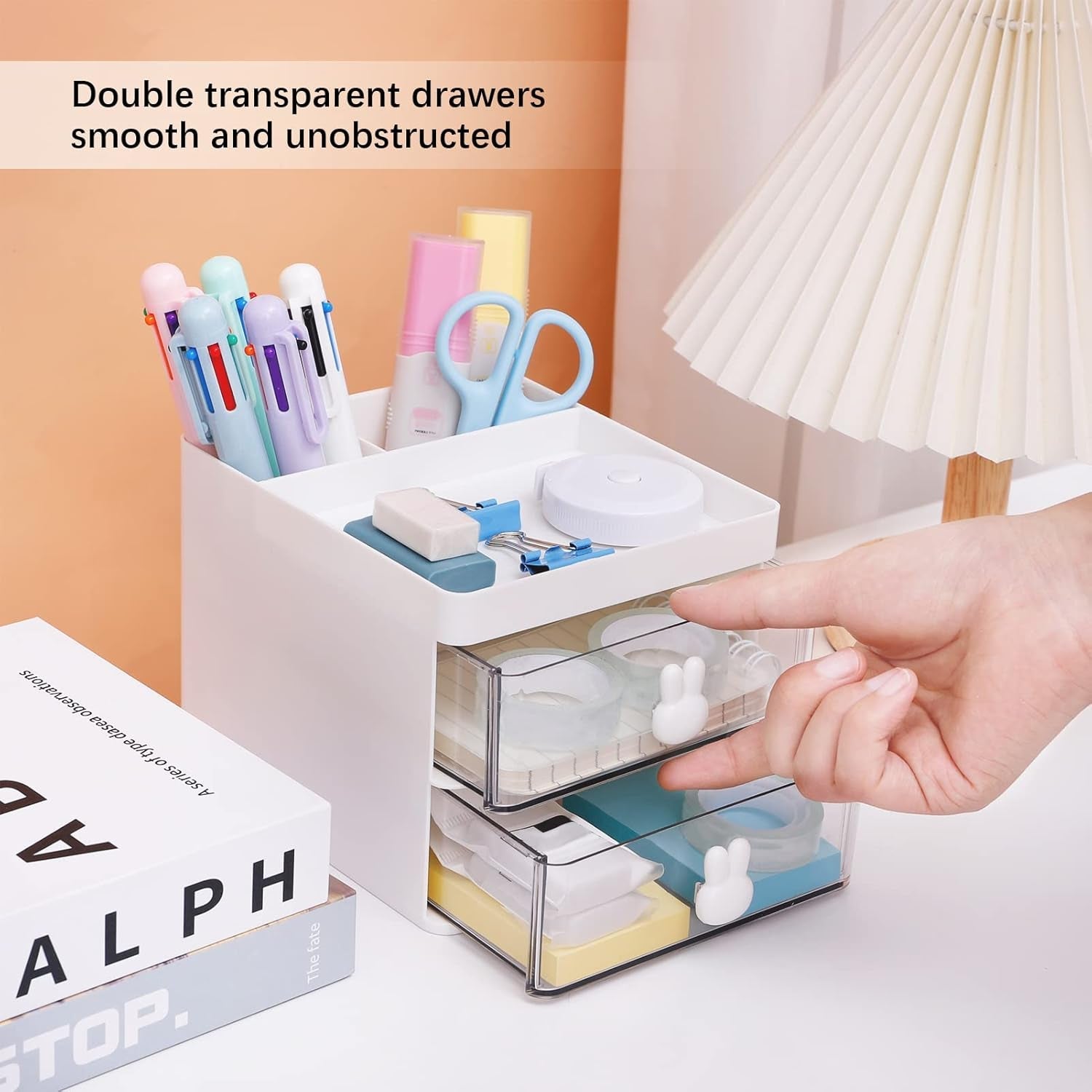 2 Layer 5 Compartment Desk Organizer with Transparent Drawer (1 Pc / 15×13×11 Cm) Signaturekarts