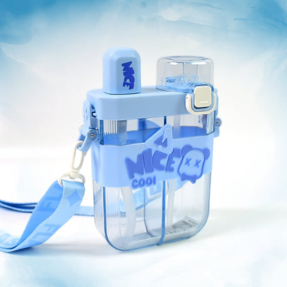 2in1 Dual Compartment Water Bottle with Straw & Adjustable Shoulder Straps (1 Pc/Multi color) Signaturekarts