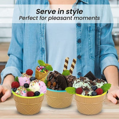 Premium Ice Cream Waffle Spoon Bowl Set (6-Piece , Color Box) signaturekarts