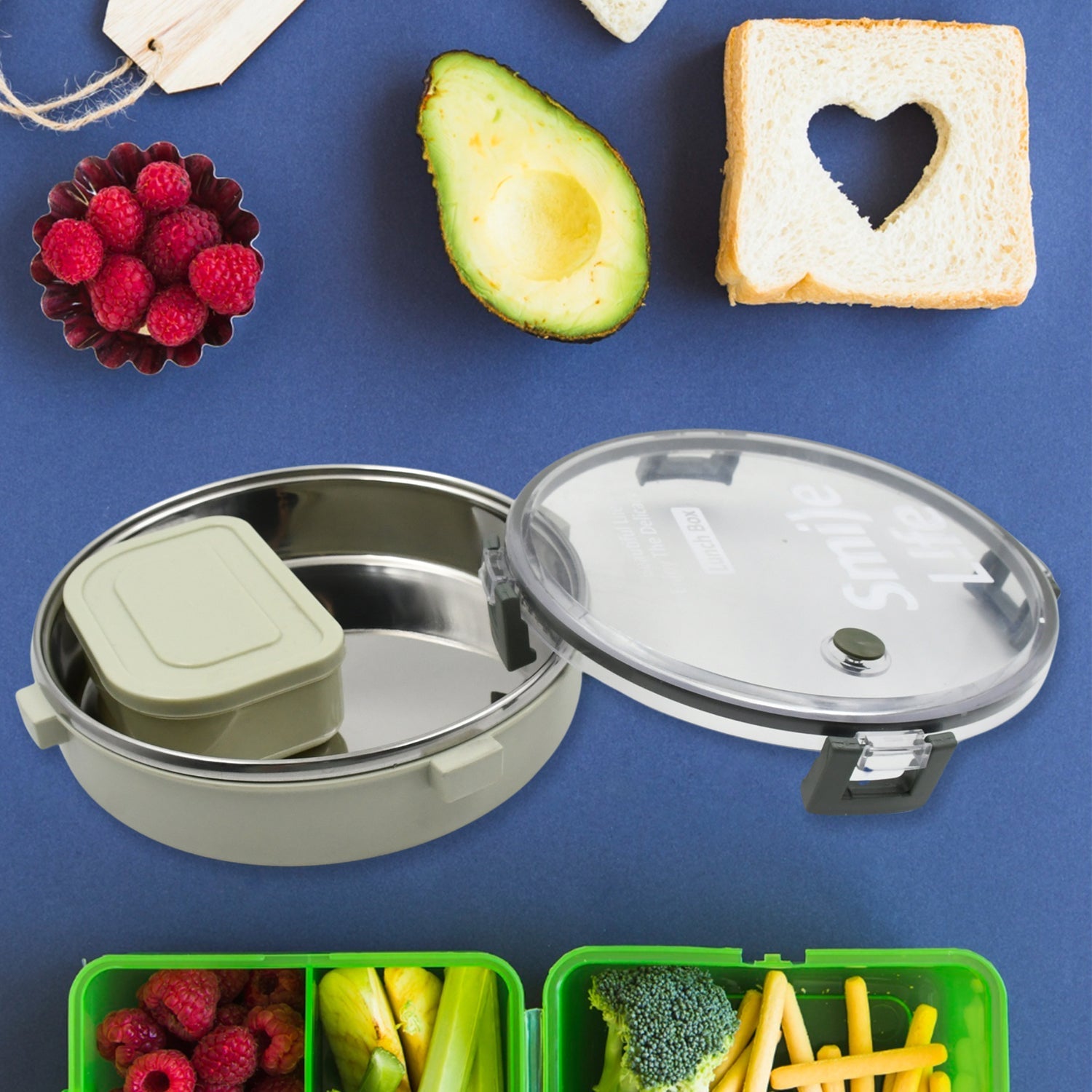 Miracle Stainless Steel Round Lunch Box, with Small Plastic Box Insert Leak Proof Lunch Box with Transparent lid, Lunch Box for Kids & Adults for School, Office (450 ML + 250 ML Approx) signaturekarts