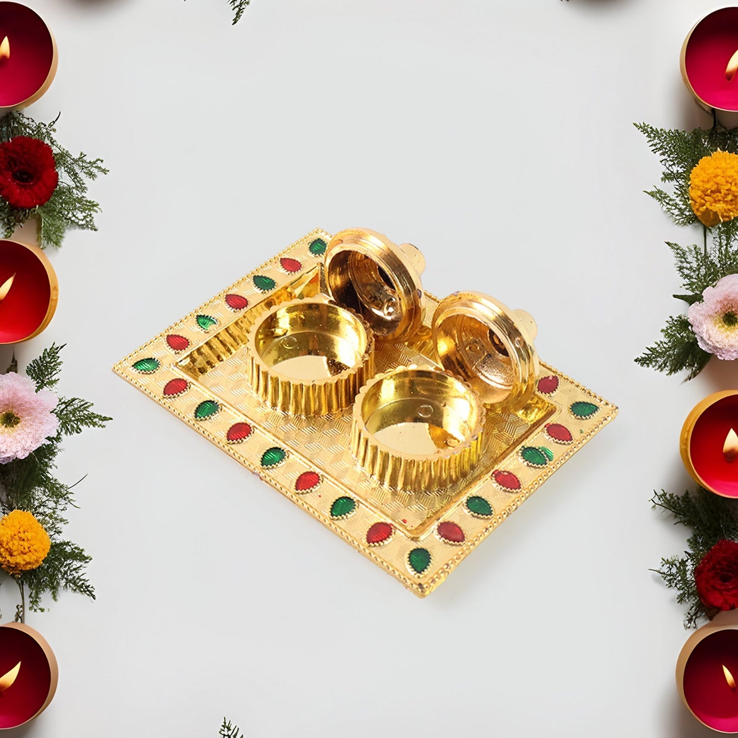 Rakasha Bandhan Special Puja Thali, Kumkum Thali Holder, Pooja Return Gift, Indian Housewarming Gifts, Brother / Bhai / Bhabhi / Sister / Family   for Rakshabandhan, Diwali (Mix Design) signaturekarts
