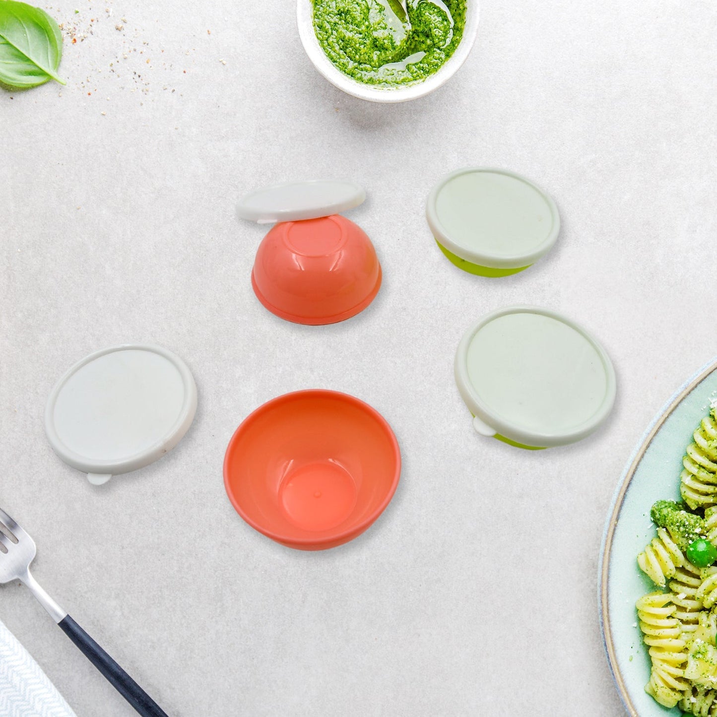 Multipurpose Small Round Plastic Bowl / Katori With Lid,  Chutney Bowl (4 Pcs Set) signaturekarts