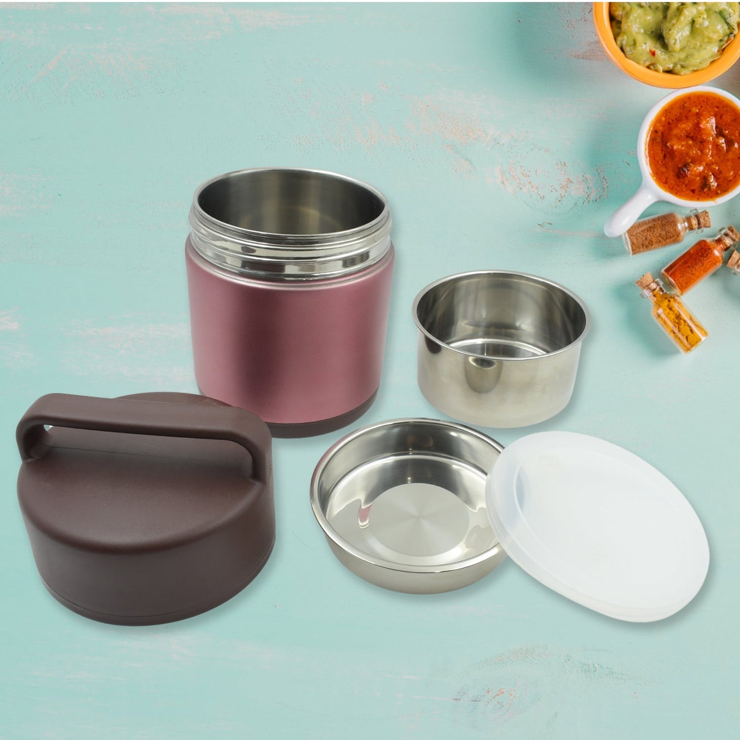 Vacuum insulated lunch box, 304 stainless steel, used for lunch storage, double-layer travel hiking picnic food jar, with folding spoon and handle BPA Free Thermos Lunch Box for Kids Adults (1600 ML) signaturekarts