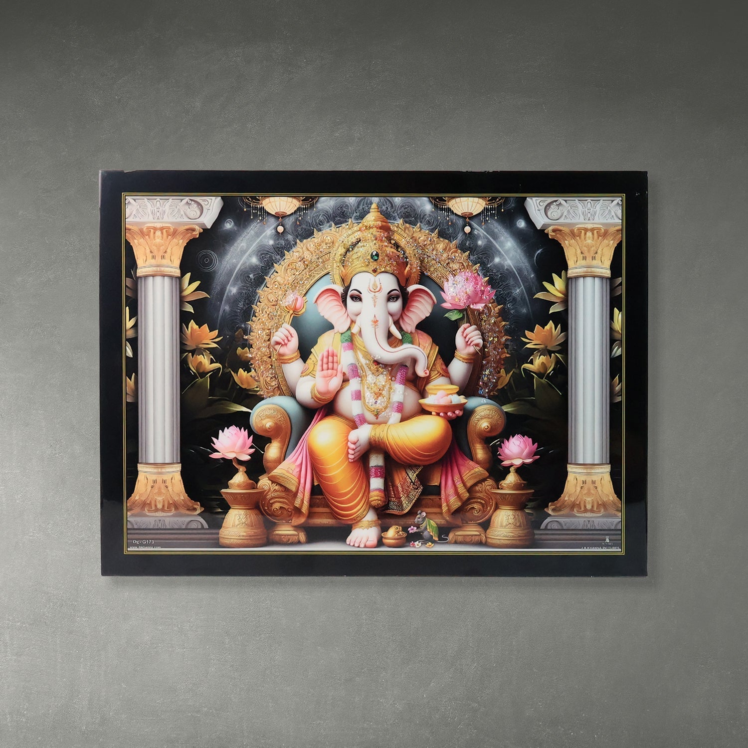 Divine Lord Ganesha Wall Painting Wooden Frame Mix Design, 60x45 Cm Approx (1 Pc) signaturekarts