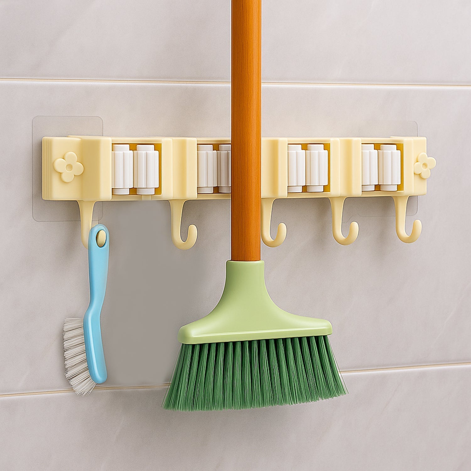 Self-Adhesive Wall-Mount Broom & Mop Holder Rack signaturekarts