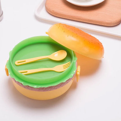 Burger Shape Lunch Box – Double Layer 1000ml Food Container with 2 Spoons for Kids signaturekarts