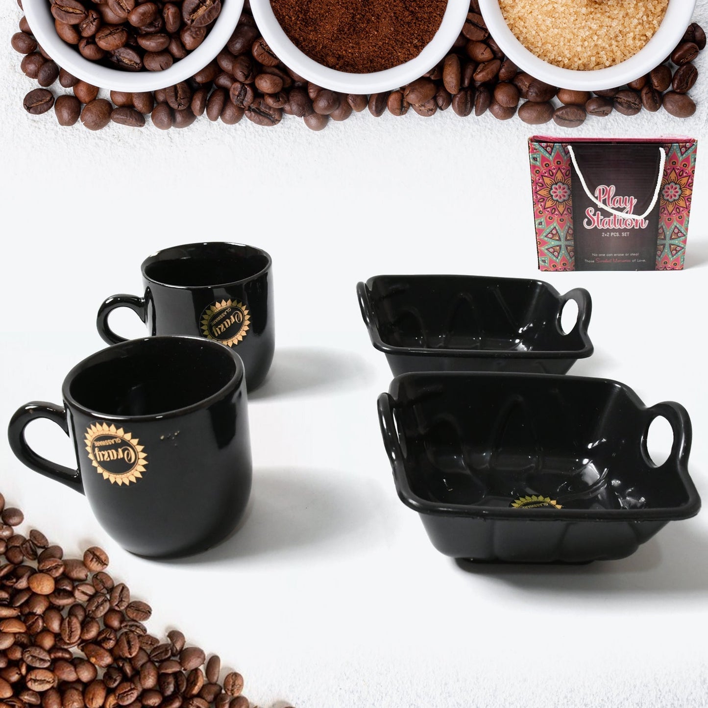 Play Station Ceramic Tea / cups / Mug Set With Handle Serving Bowl Milk Cup, Coffee Cup, Tea Cup, Breakfast Cup, Drinking Mug or Outdoor for Household, Gift for Birthday, Wedding Party (4 Pcs set) signaturekarts