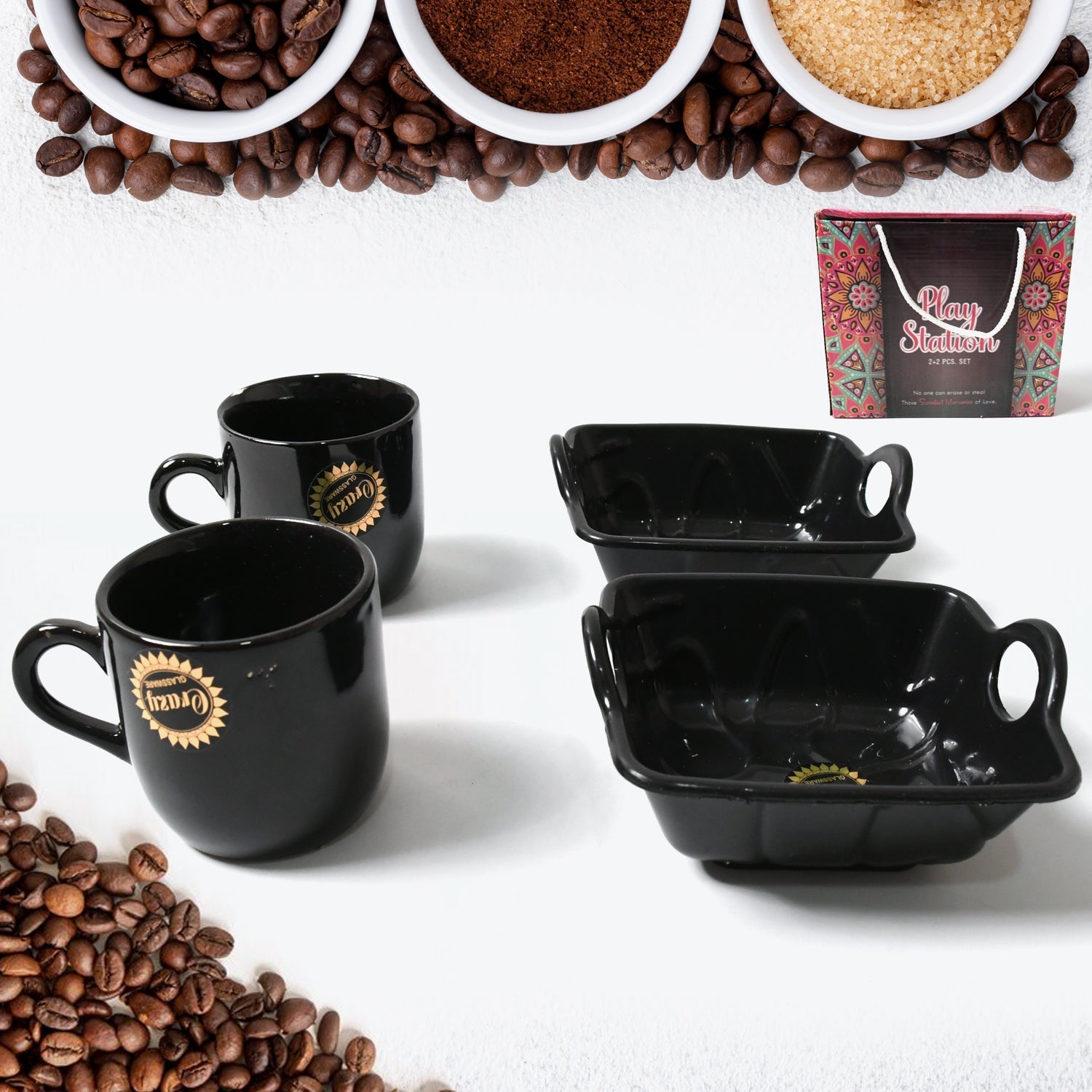 Play Station Ceramic Tea / cups / Mug Set With Handle Serving Bowl Milk Cup, Coffee Cup, Tea Cup, Breakfast Cup, Drinking Mug or Outdoor for Household, Gift for Birthday, Wedding Party (4 Pcs set) signaturekarts