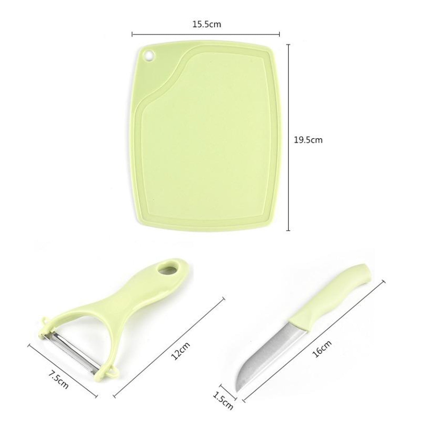 Plastic Kitchen Peeler - Green & Classic Stainless Steel 3-Piece Knife Set Combo signaturekarts
