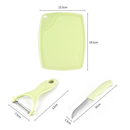 Plastic Kitchen Peeler - Green & Classic Stainless Steel 3-Piece Knife Set Combo signaturekarts