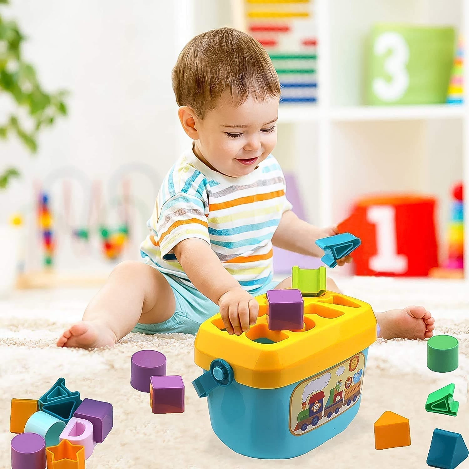Baby First Block Set Kids Non-Toxic Abcd Geometric Shape Sorting & Stacking (1 Set) Signaturekarts