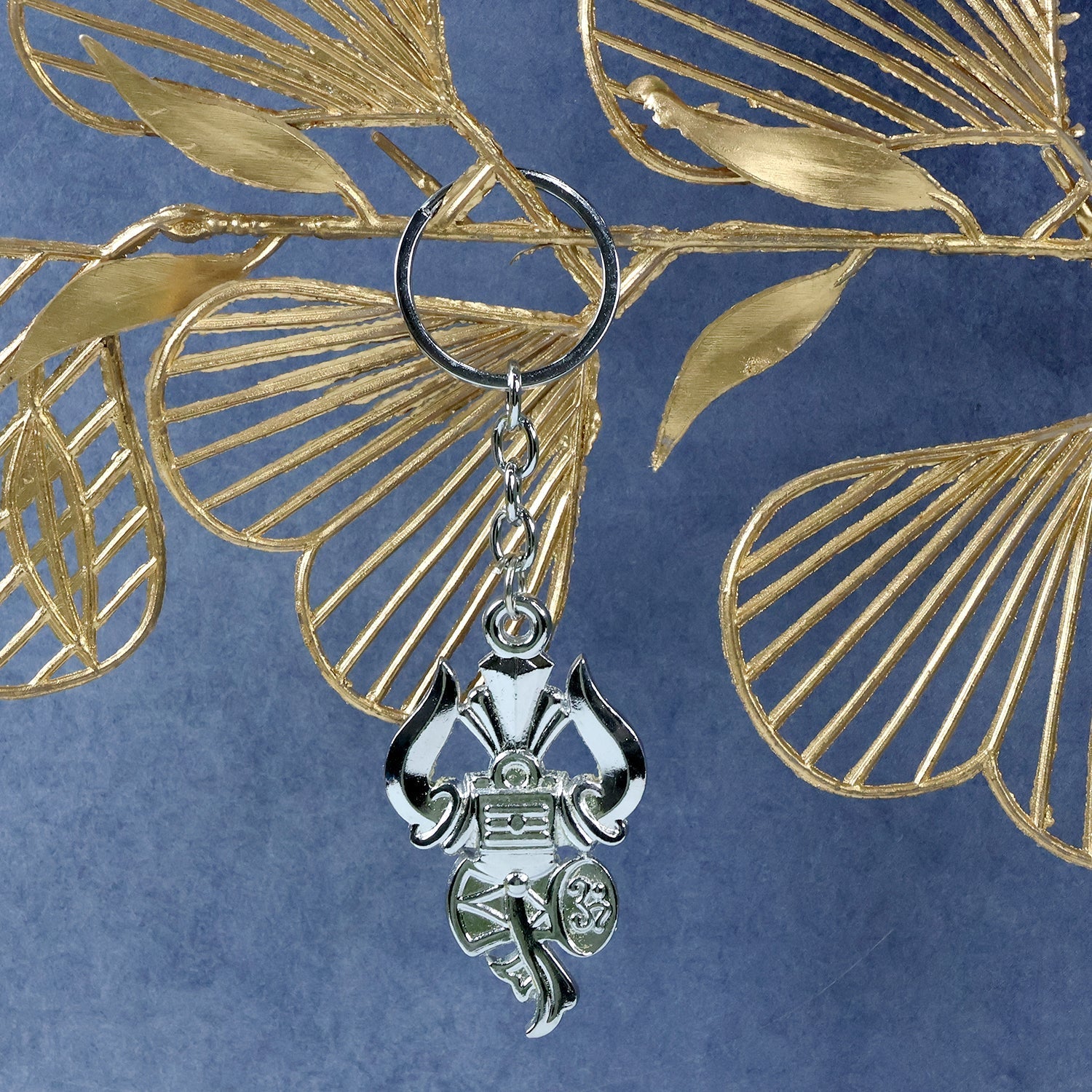Trishul Damru Shiv Symbol Silver Keychain (1 Pc) signaturekarts
