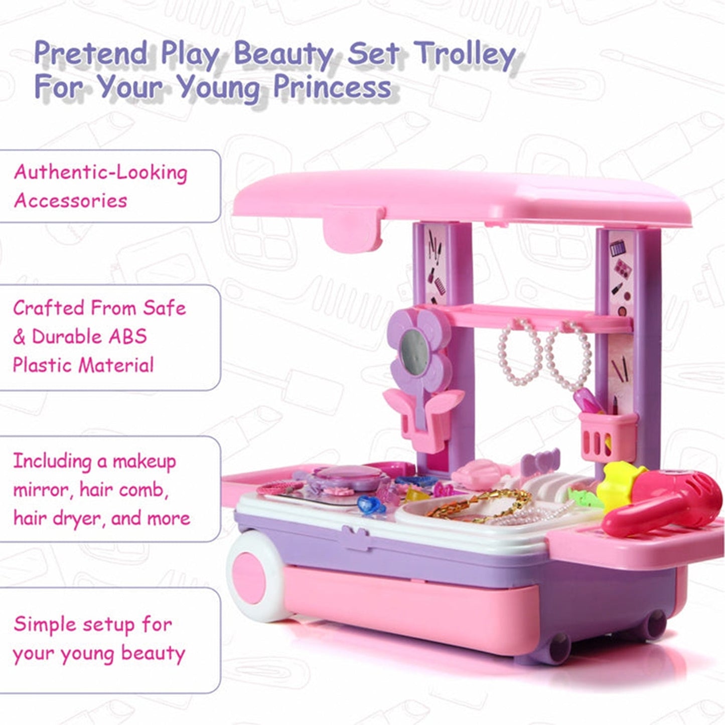 Big Beauty Set Suitcase On Wheel, The Ultimate Beauty Set On Wheels for Girls, Makeup Kit is Easy to Clean & Use, Portable Beauty Set with 25 Pieces for 3 Years BIS Approved. (Beauty Set Trolley) signaturekarts