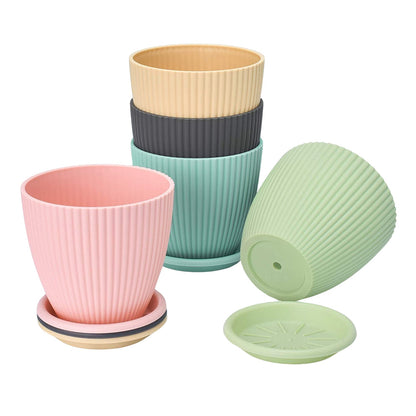 Plastic Flower Pot with Bottom Tray (5 Pcs Set) signaturekarts